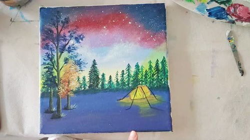 丙烯画之露营,搭个帐篷,夜观星海,幸福浪漫